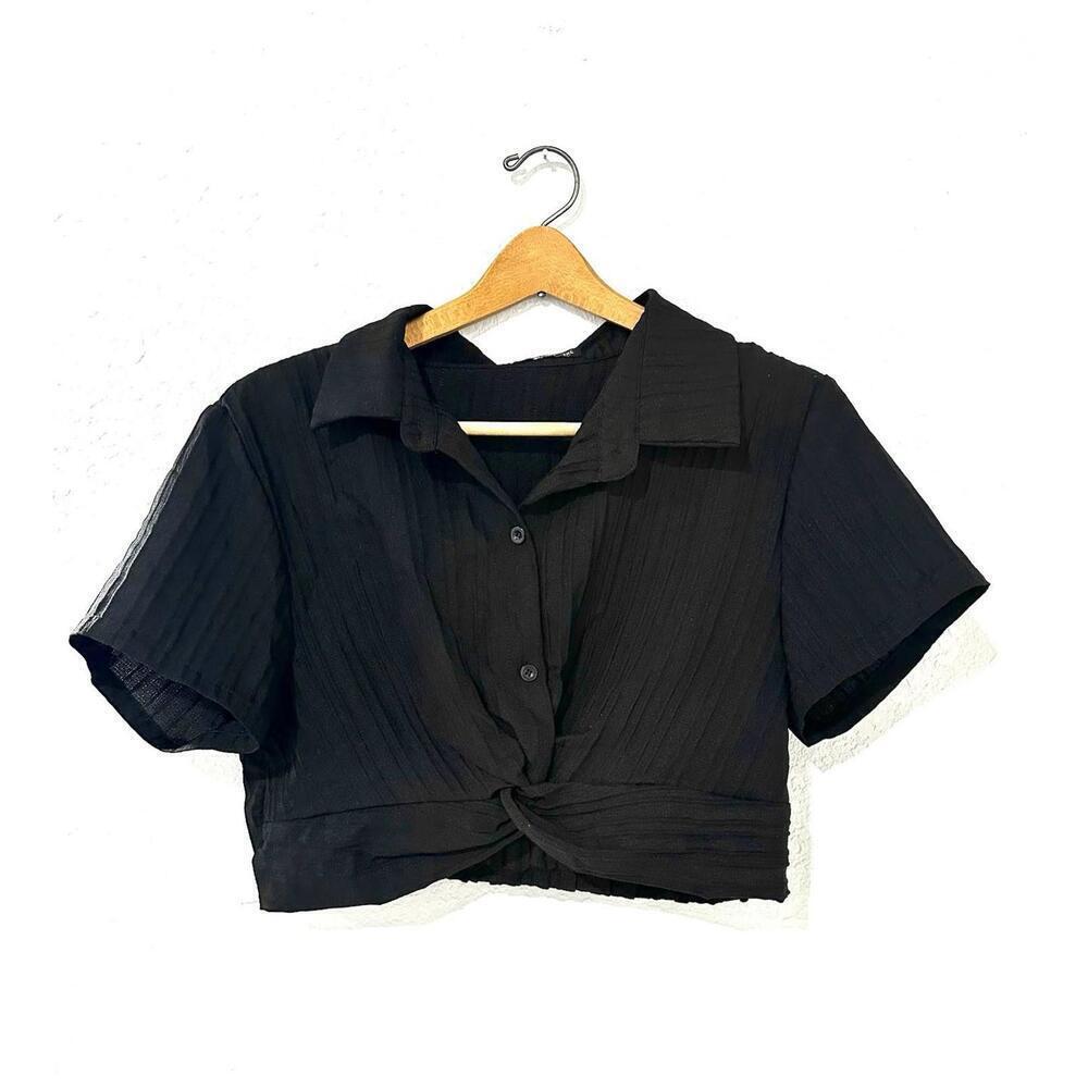 Shein Curve Black Short Crop Top Short Sleeve Blouse Women's  Size 1XL